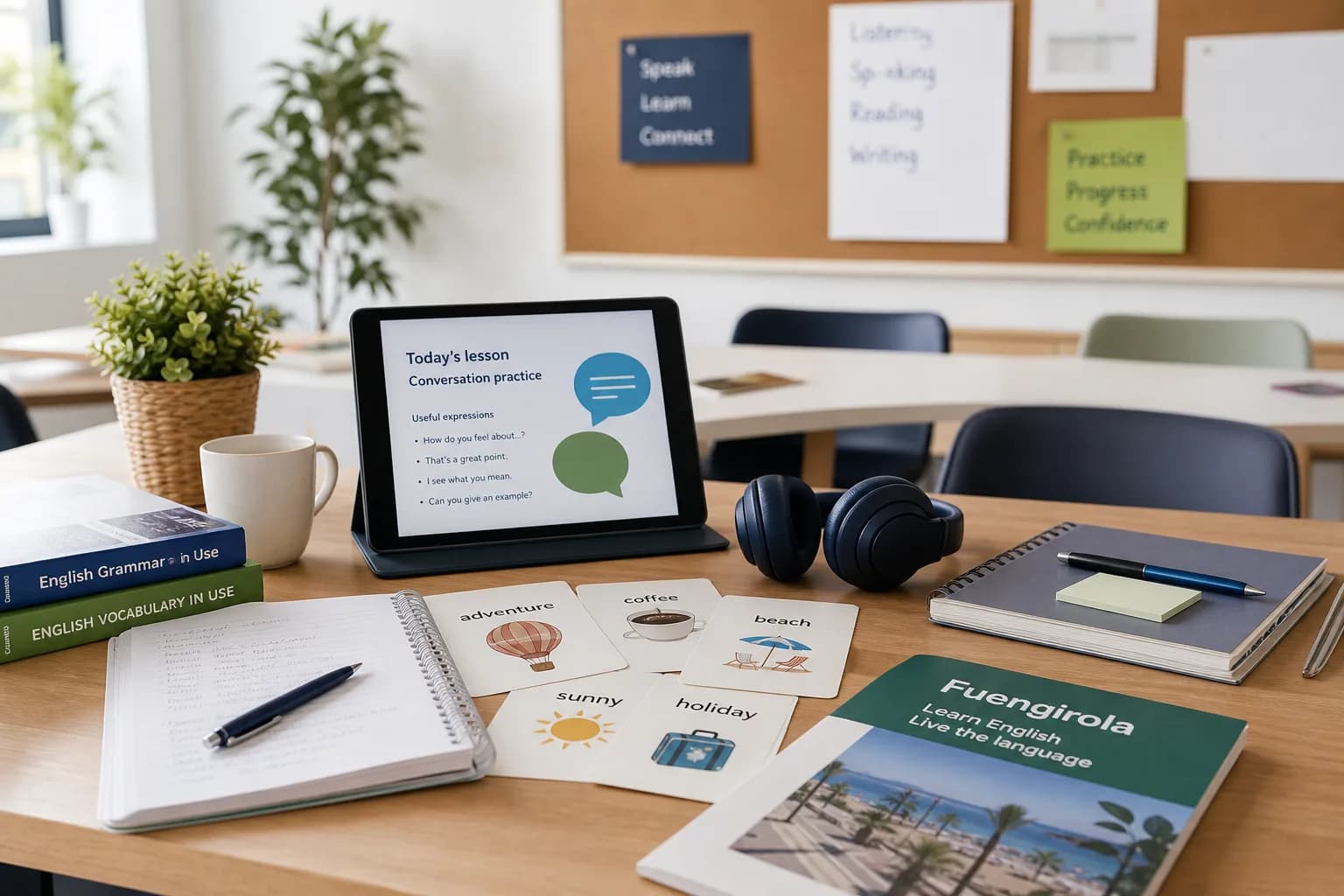 Materiales de academia para clases de ingles en Fuengirola